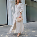 Luisa | Damen lässiges Maxikleid für Hochzeitsgäste und Sommerfeste mit Hemdkragen und Dreiviertelärmeln