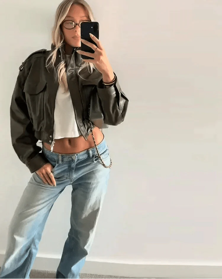 Klara | Damen Lederjacke Bomber kurz für Herbst