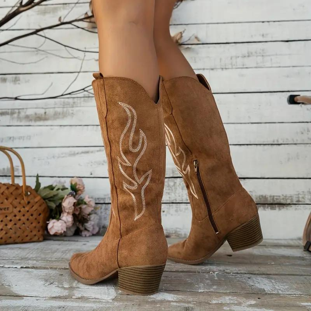 Leni | Damen Lederstiefel Retro Kniehoch