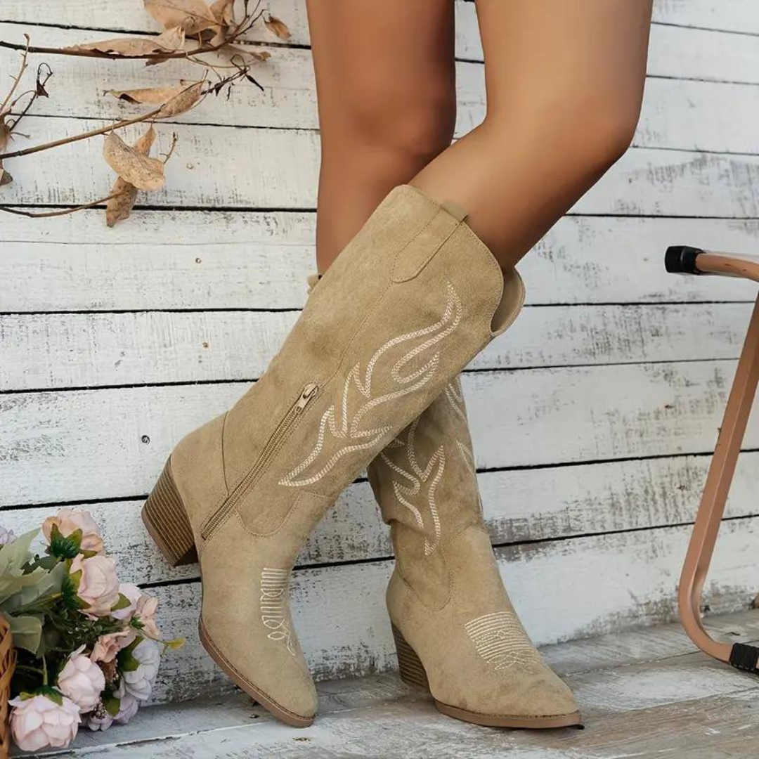 Leni | Damen Lederstiefel Retro Kniehoch