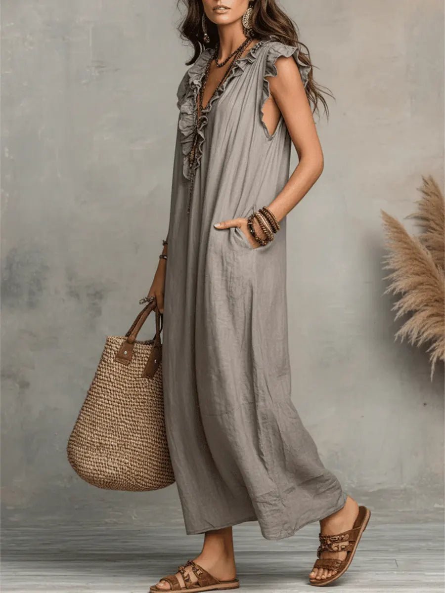 Anna | Damen Leinen Maxikleid im Boho-Stil für Hochzeitsgäste
