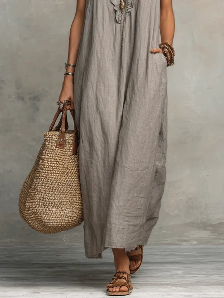 Anna | Damen Leinen Maxikleid im Boho-Stil für Hochzeitsgäste