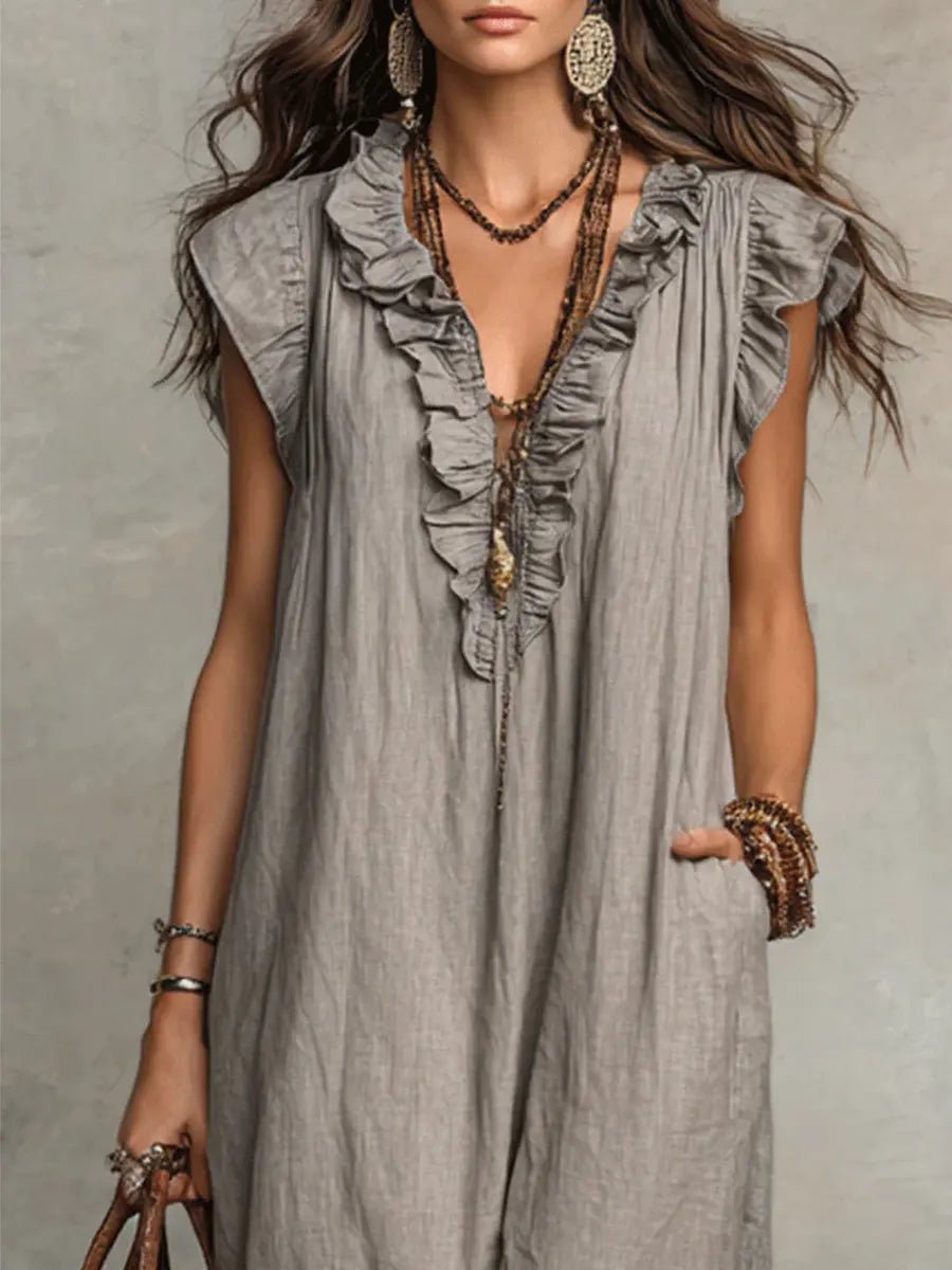 Anna | Damen Leinen Maxikleid im Boho-Stil für Hochzeitsgäste