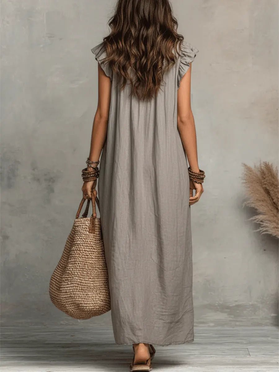 Anna | Damen Leinen Maxikleid im Boho-Stil für Hochzeitsgäste