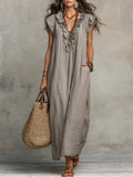 Anna | Damen Leinen Maxikleid im Boho-Stil für Hochzeitsgäste