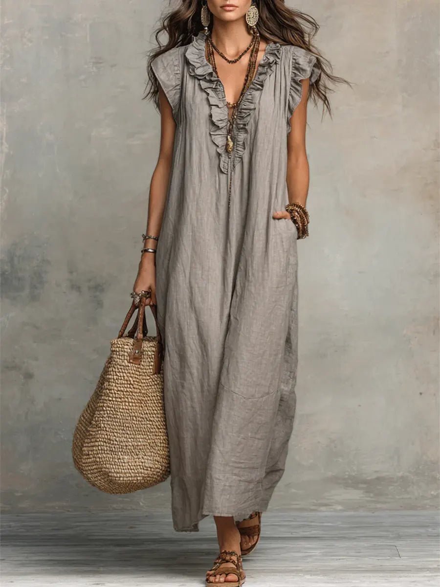 Anna | Damen Leinen Maxikleid im Boho-Stil für Hochzeitsgäste