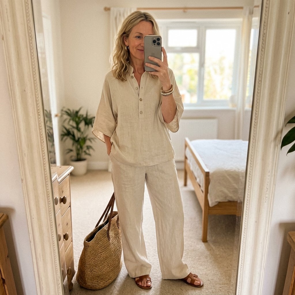 Sophia | Damen Leinen-Set mit Kimonoärmeln für den Sommer
