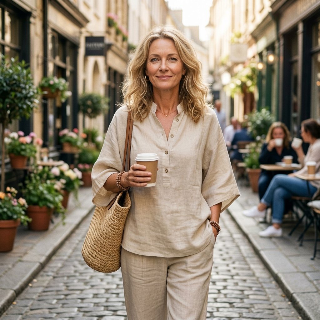 Sophia | Damen Leinen-Set mit Kimonoärmeln für den Sommer