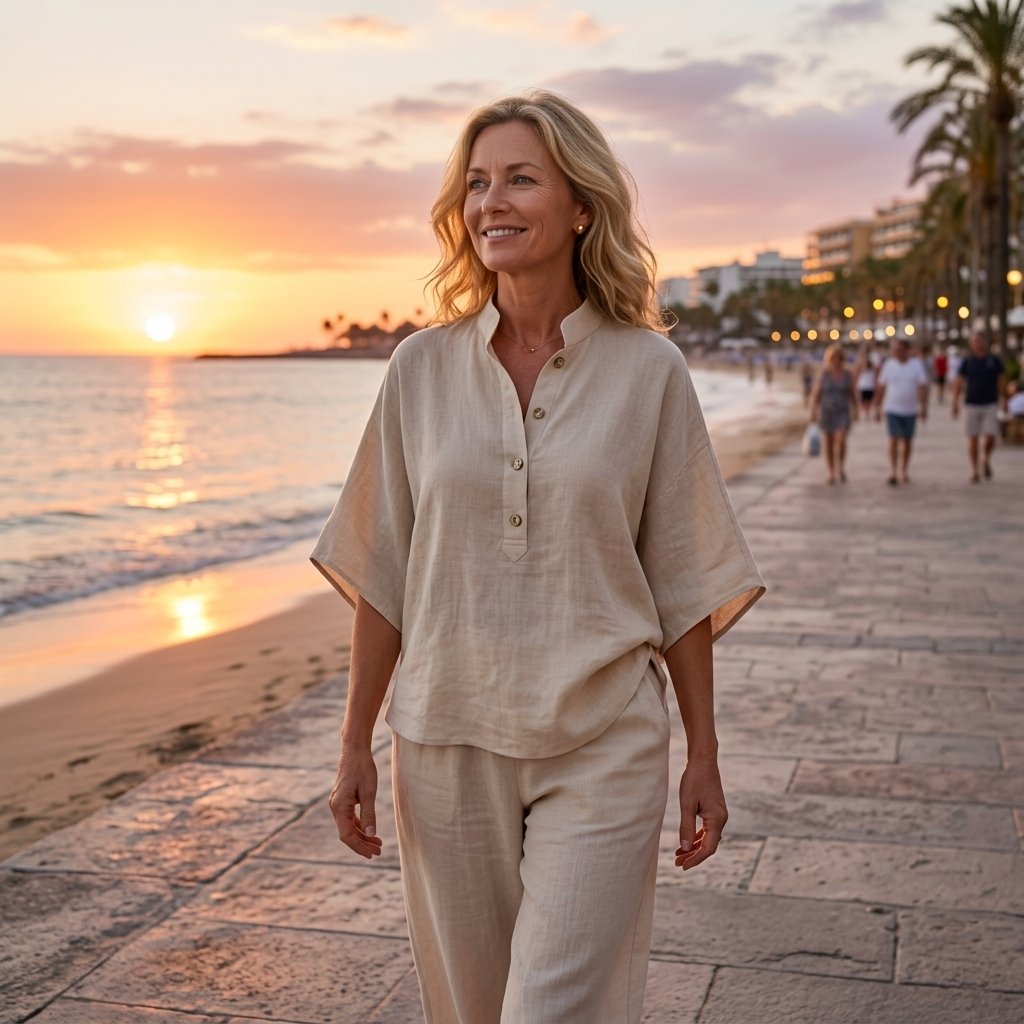 Sophia | Damen Leinen-Set mit Kimonoärmeln für den Sommer