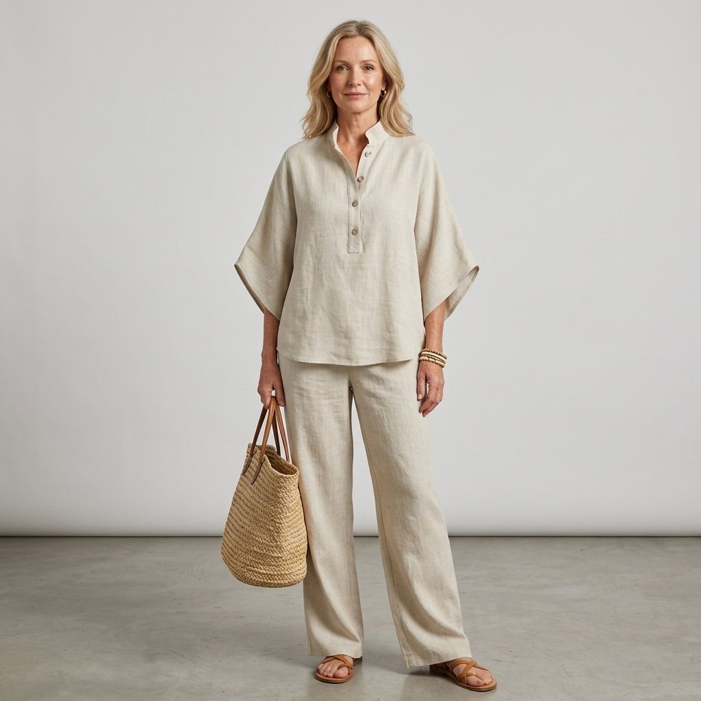 Sophia | Damen Leinen-Set mit Kimonoärmeln für den Sommer