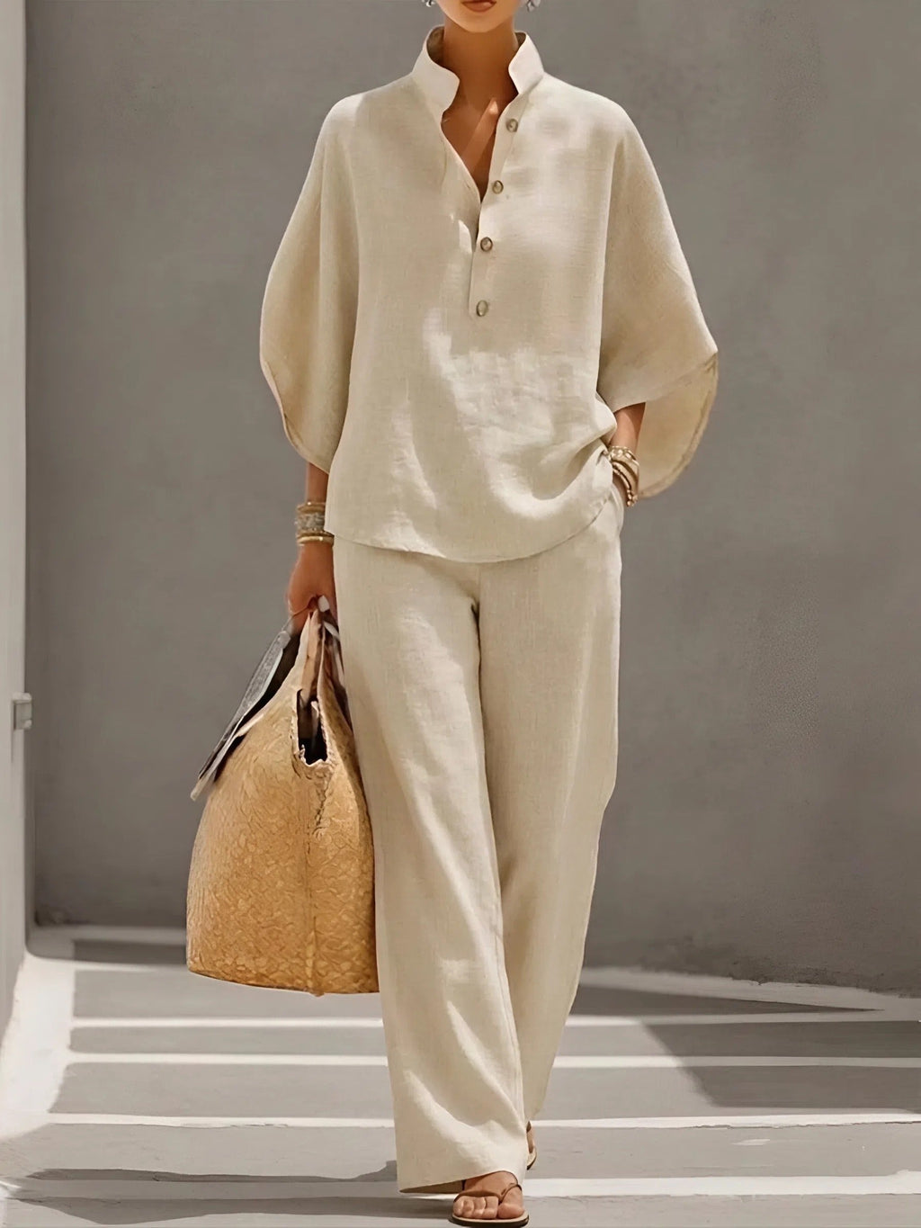 Sophia | Damen Leinen-Set mit Kimonoärmeln für den Sommer
