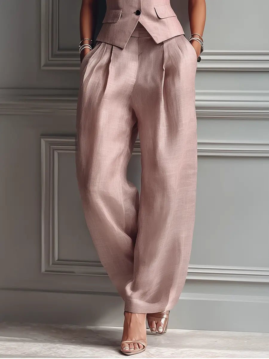 Elena | Damen Leinen Westen-Set mit weiter Hose