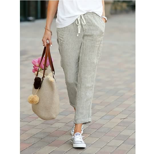 Clara | Damen Leinenhose Lässig mit Kordelzug