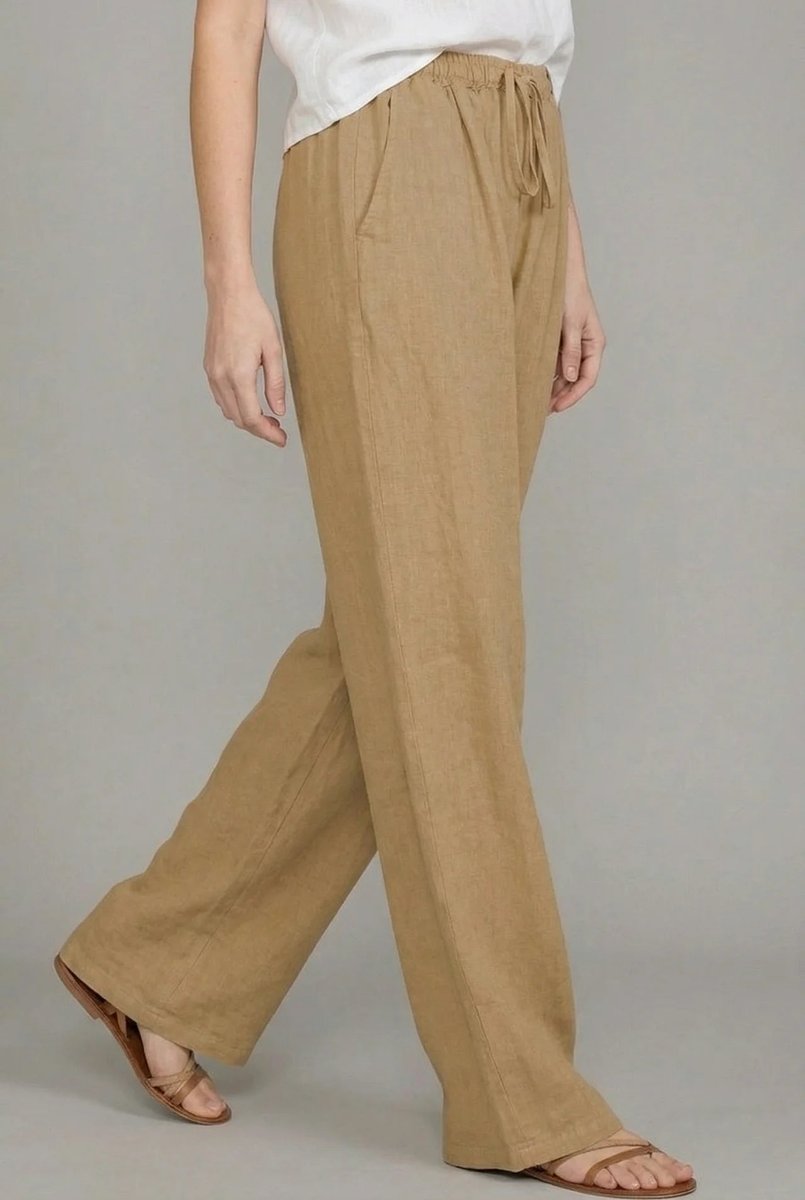 Lukas | Damen Leinenhose mit weitem Bein und Kordelzug