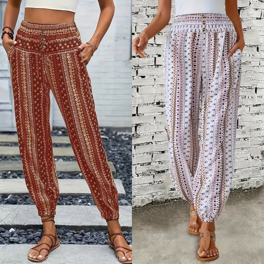 Melina | Damen Luftige Gemusterte Boho-Hosen