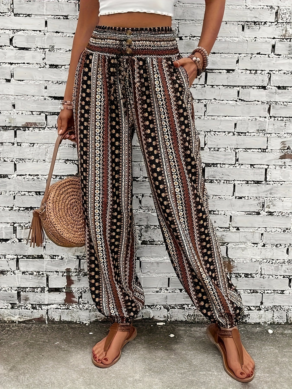 Melina | Damen Luftige Gemusterte Boho-Hosen