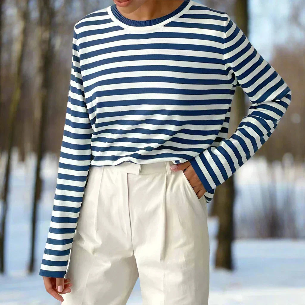 Leni | Damen Maritimes Langarmshirt Gestreift
