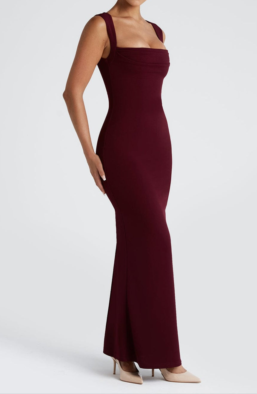 Mila | Damen Maxi Abendkleid mit Quadrat-Ausschnitt