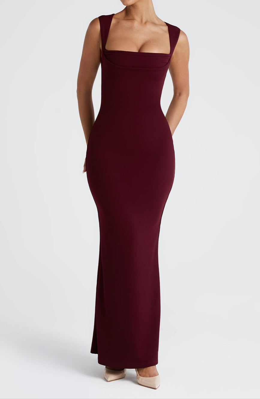 Mila | Damen Maxi Abendkleid mit Quadrat-Ausschnitt
