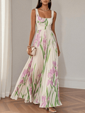 Greta | Damen Maxikleid mit Blumenmuster und eckigem Ausschnitt für Hochzeitsgäste