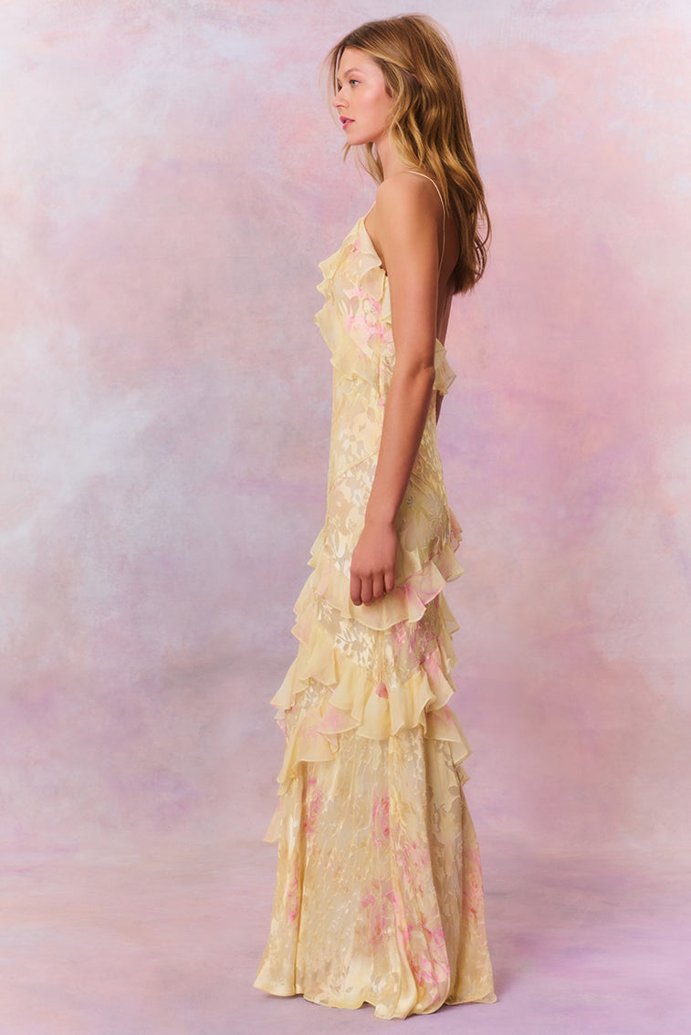 Marie | Damen Maxikleid mit Blütendruck für Hochzeitsgäste