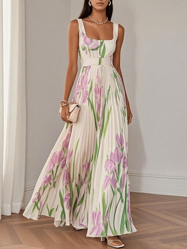 Frieda | Damen Maxikleid mit Tulpendruck für Hochzeitsgäste im Sommer