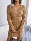 Ella | Damen Midi-Strickkleid mit Kabelstrickmuster für Herbst