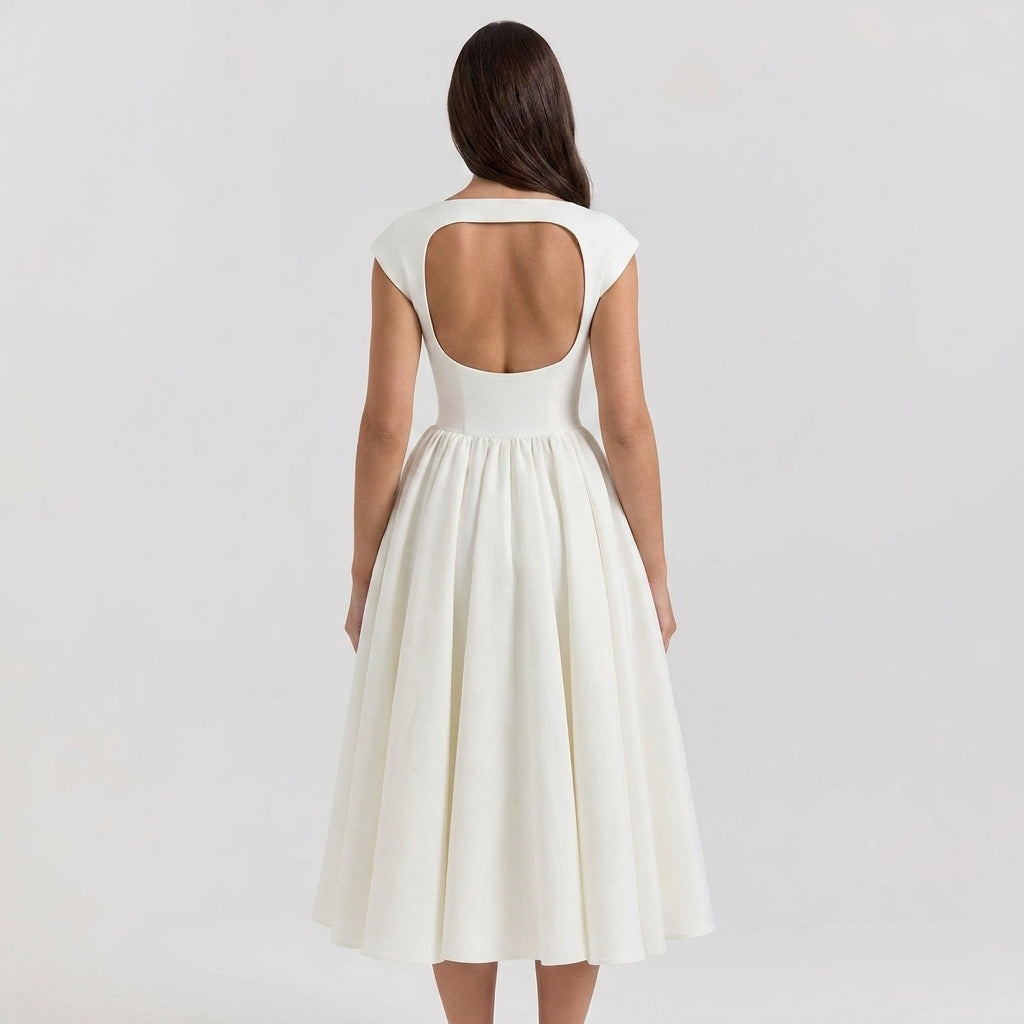 Anna | Damen Midikleid im klassischen Stil mit Puffärmeln für formale Hochzeitsgäste