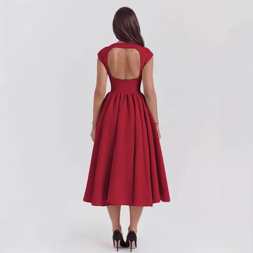 Anna | Damen Midikleid mit strukturierten Kappenärmeln und klassischem Ausschnitt für Hochzeitsgäste