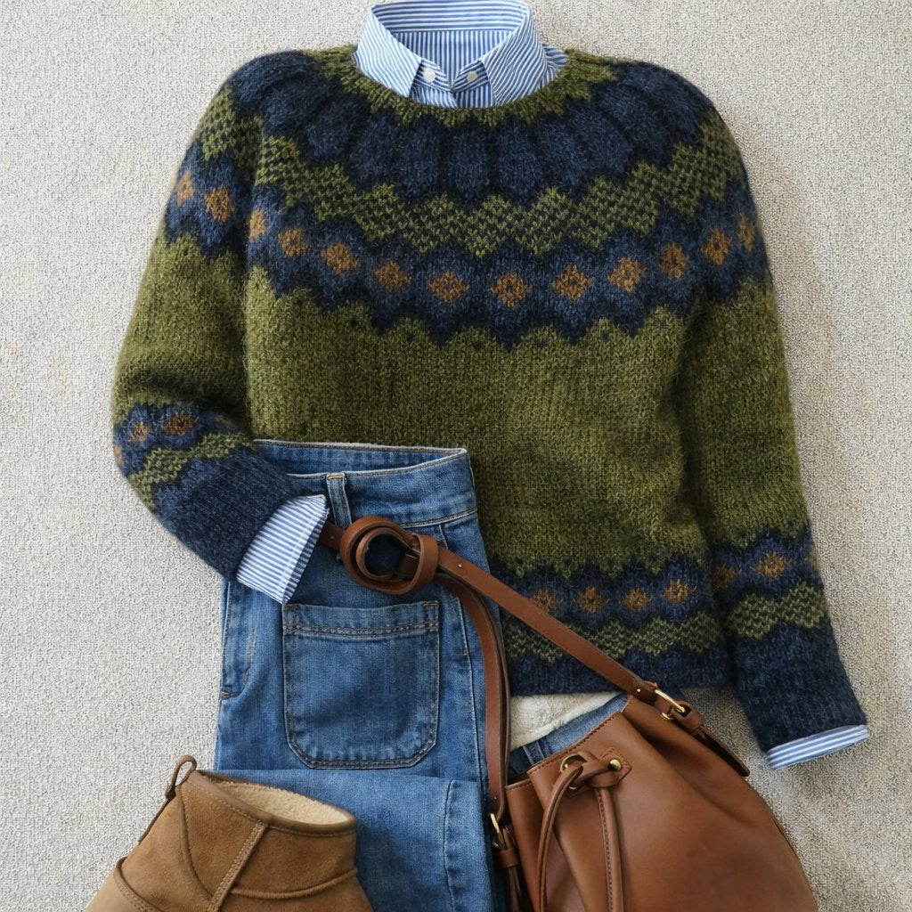 Elisa | Damen Norweger Pullover Fair-Isle Rundhals Herbst