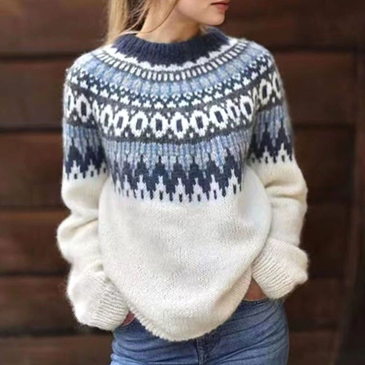 Klara | Damen Norweger Pullover mit Fair-Isle-Muster