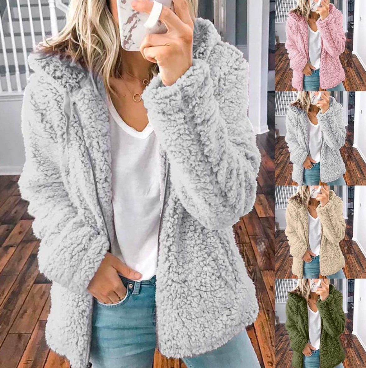 Emilia | Damen Oversized Kuschelige Kapuzenjacke für Herbst