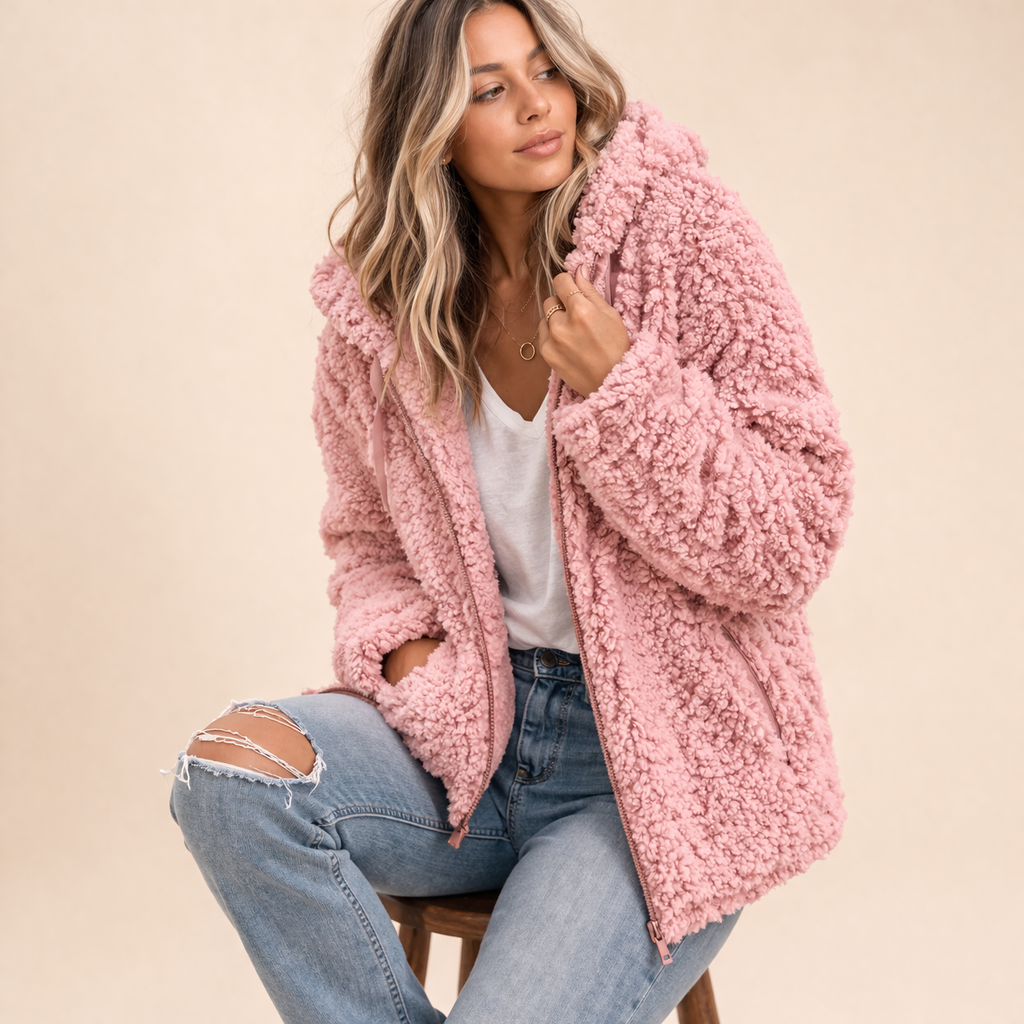 Emilia | Damen Oversized Kuschelige Kapuzenjacke für Herbst