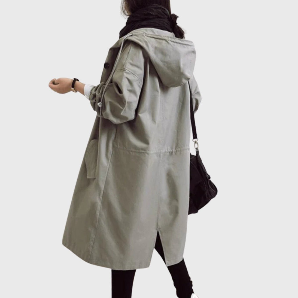 Nora | Damen Oversized Midi Trenchcoat mit Kapuze