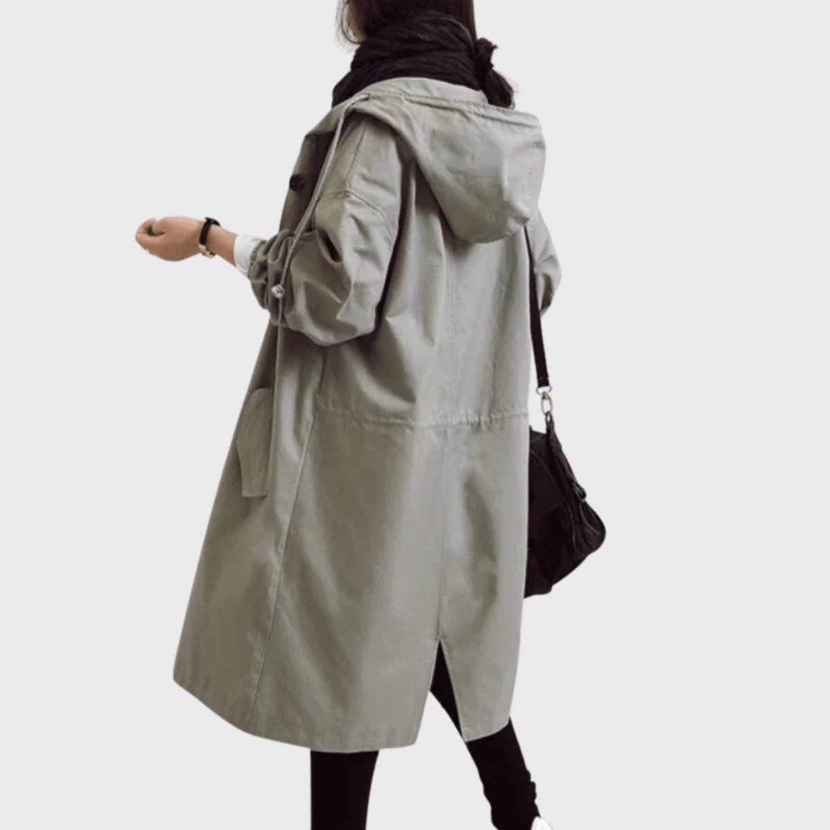 Nora | Damen Oversized Midi Trenchcoat mit Kapuze