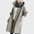 Nora | Damen Oversized Midi Trenchcoat mit Kapuze