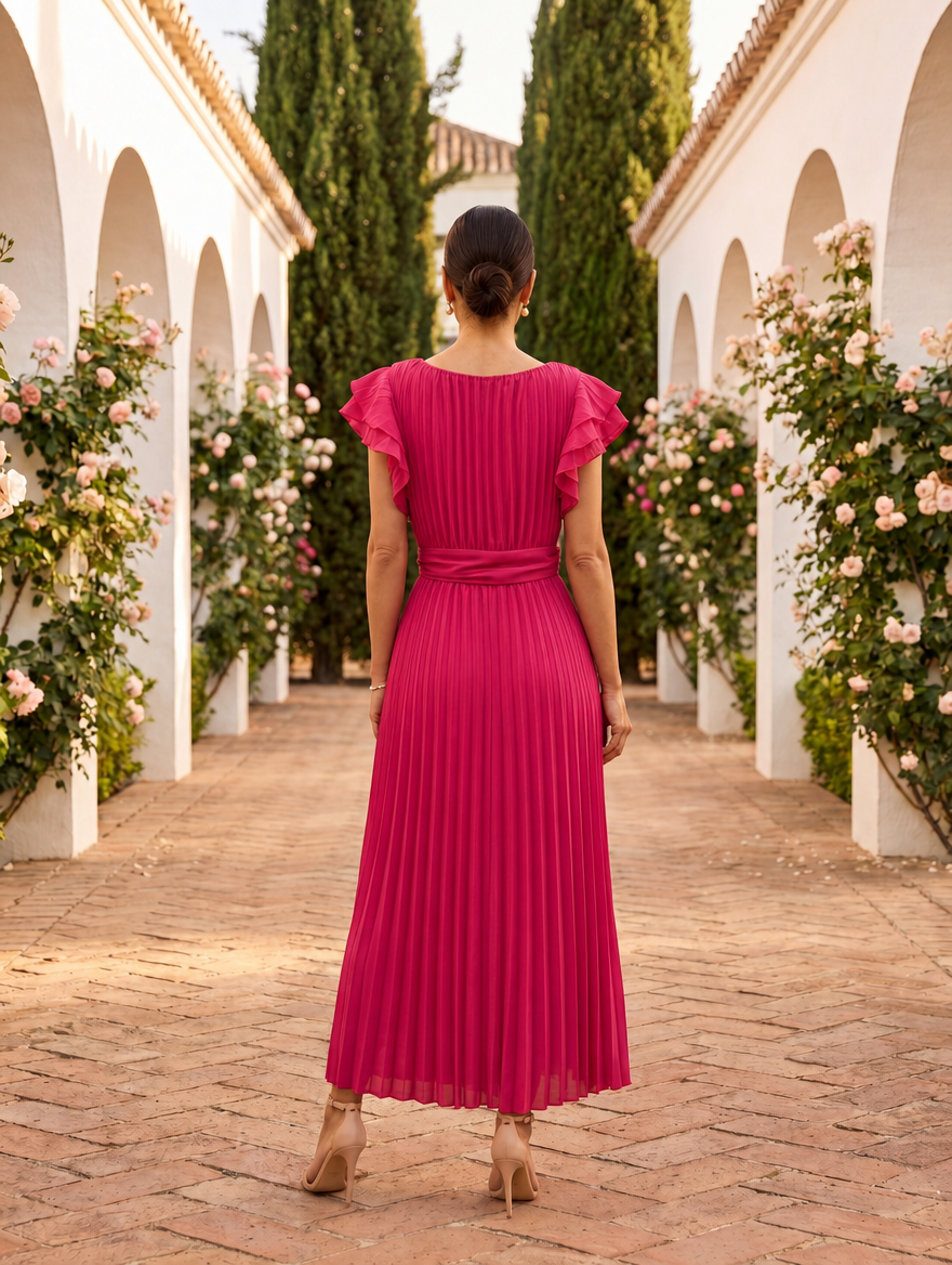 Paula | Damen Plissiertes Maxikleid für Hochzeitsgäste