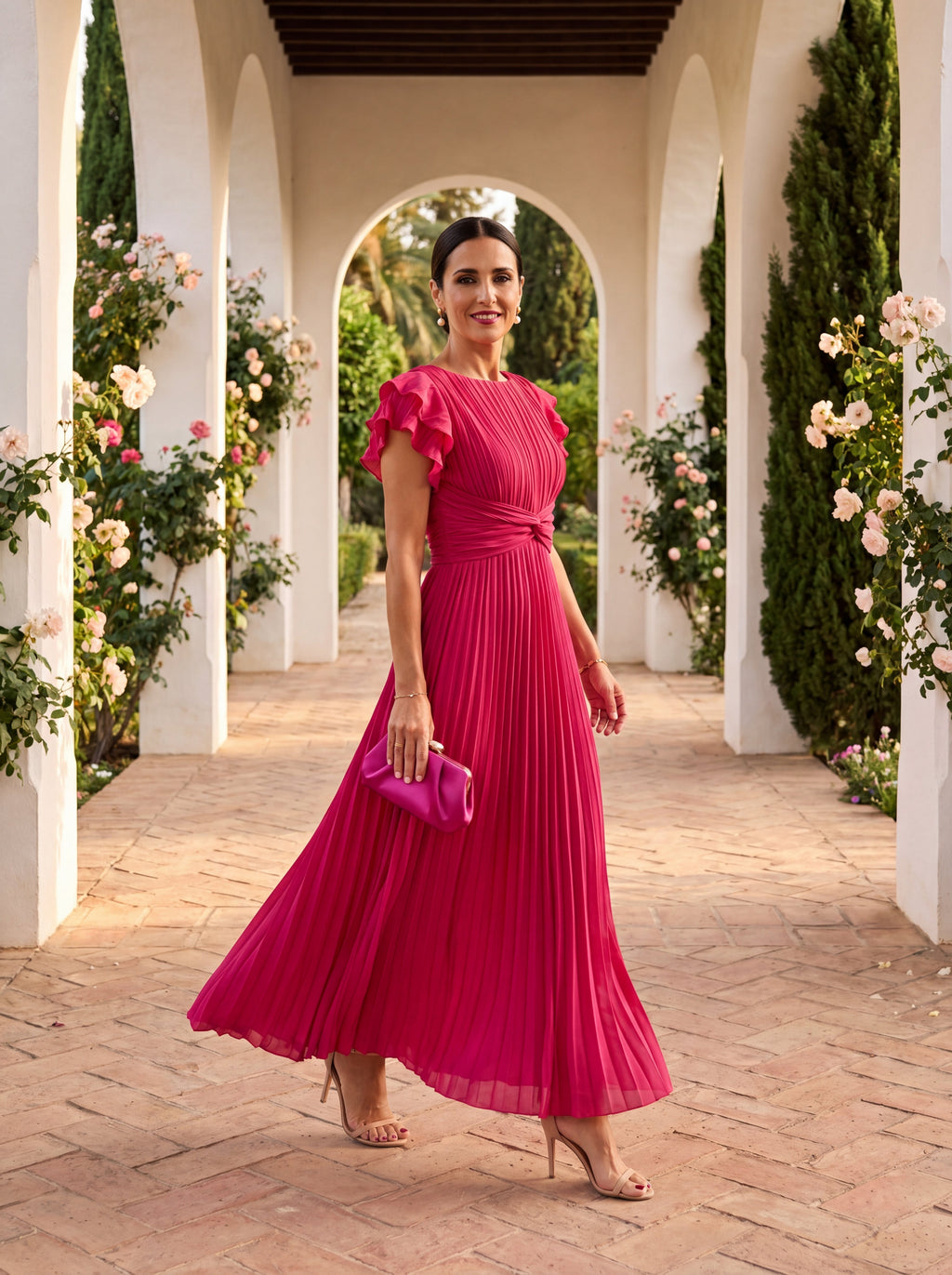 Paula | Damen Plissiertes Maxikleid für Hochzeitsgäste