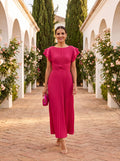 Paula | Damen Plissiertes Maxikleid für Hochzeitsgäste