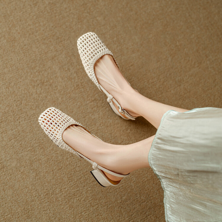 Marlene | Damen Sandalen mit Blockabsatz und Flechtdesign