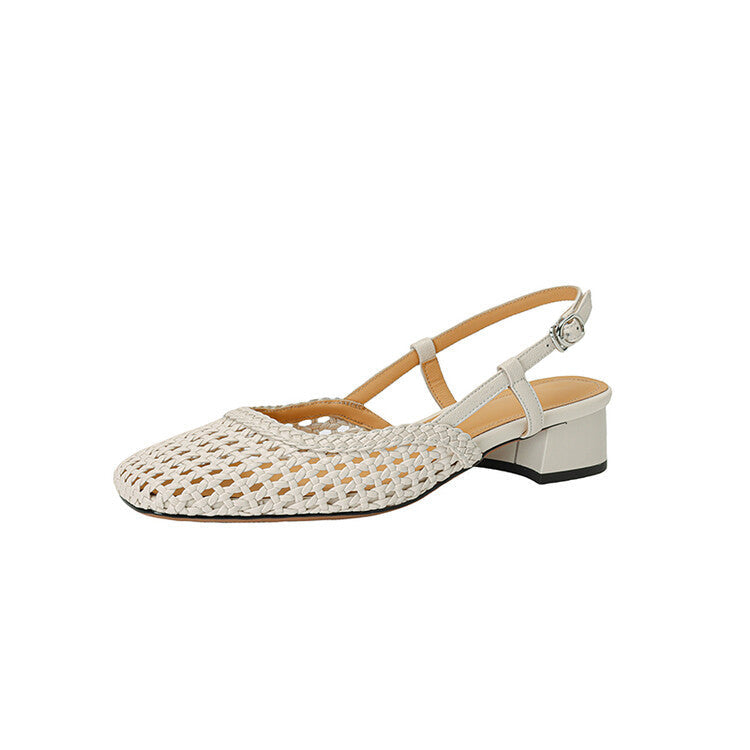 Marlene | Damen Sandalen mit Blockabsatz und Flechtdesign