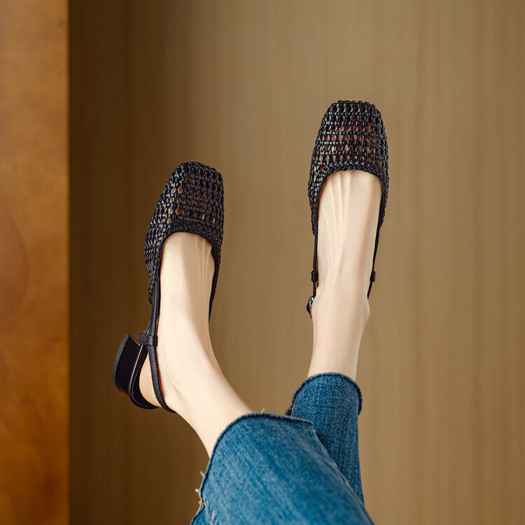 Katharina | Damen Sandalen mit Flechtdesign und Blockabsatz