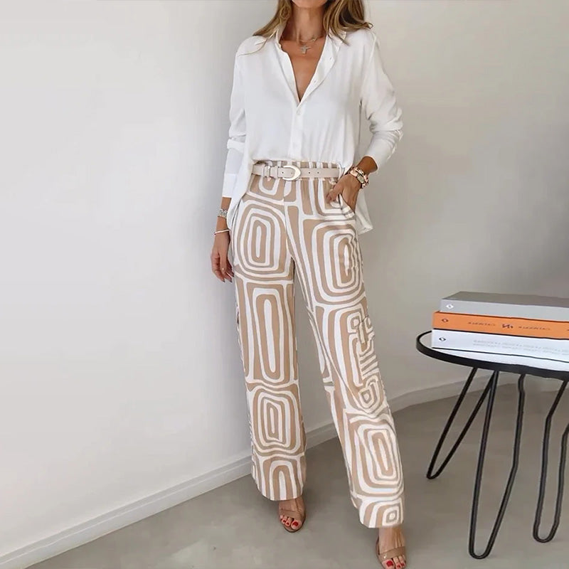 Ida | Damen Set mit Knopfbluse und weite Hose