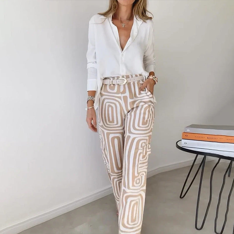 Ida | Damen Set mit Knopfbluse und weite Hose