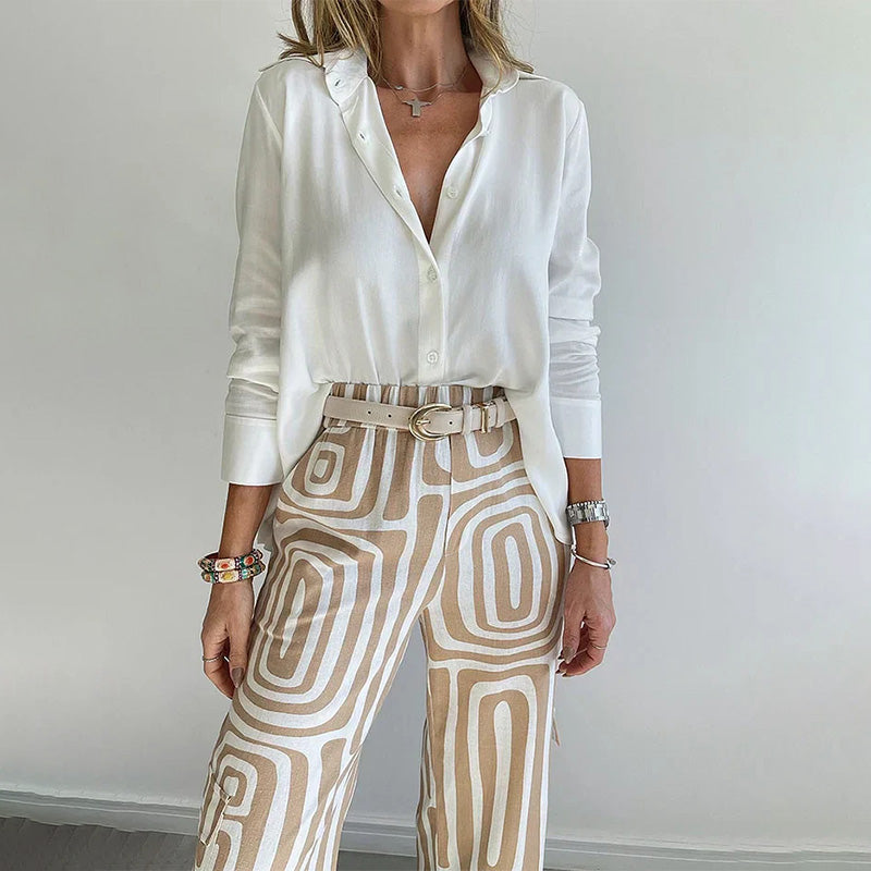 Ida | Damen Set mit Knopfbluse und weite Hose