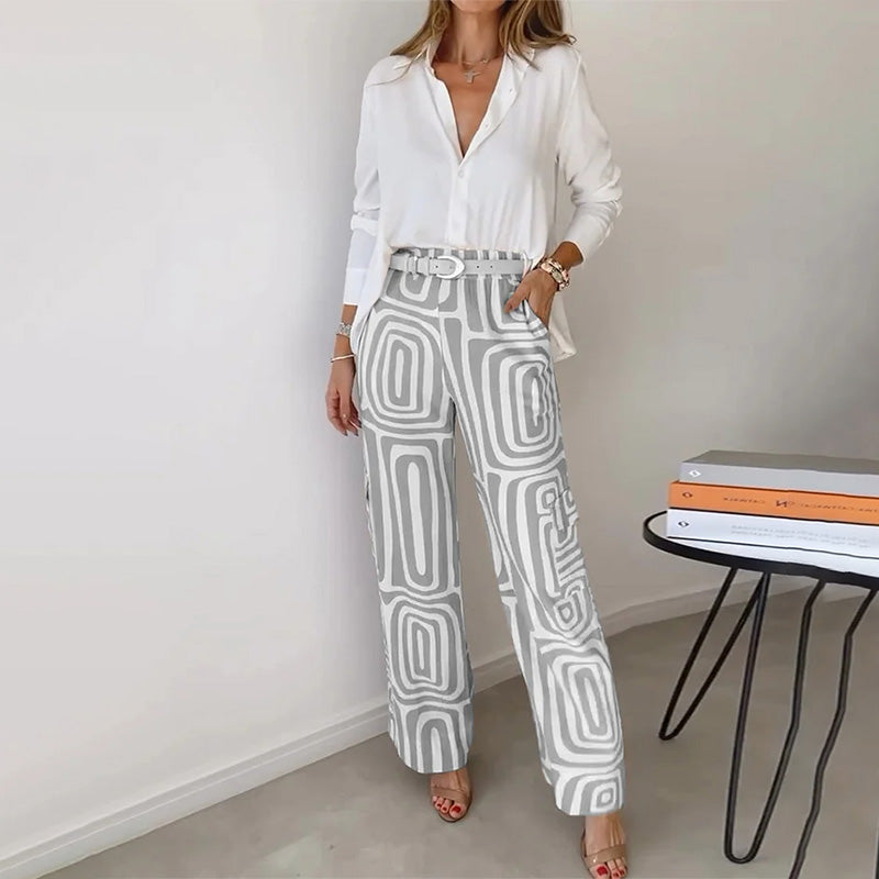 Ida | Damen Set mit Knopfbluse und weite Hose