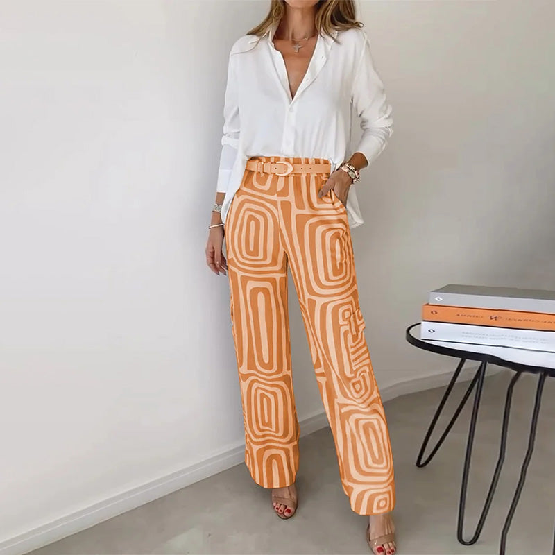 Ida | Damen Set mit Knopfbluse und weite Hose