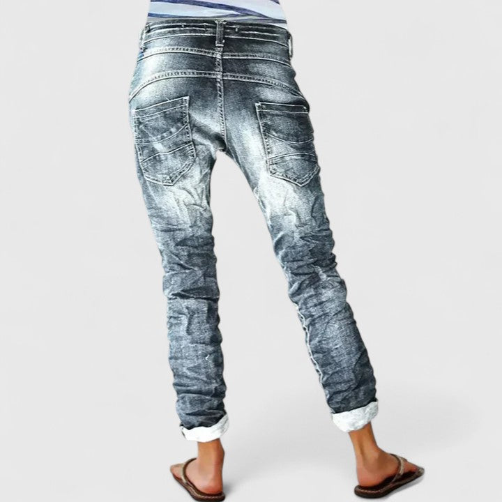 Theresa | Damen Slim-Fit Jeans im Used-Look