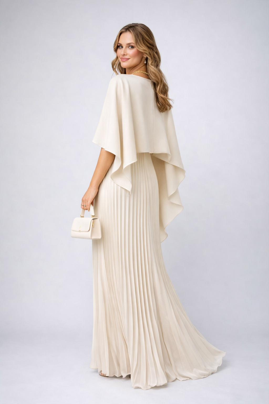 Klara | Damen Sommer Maxikleid mit Hochkragen und zartem Plissee für Hochzeitsgäste