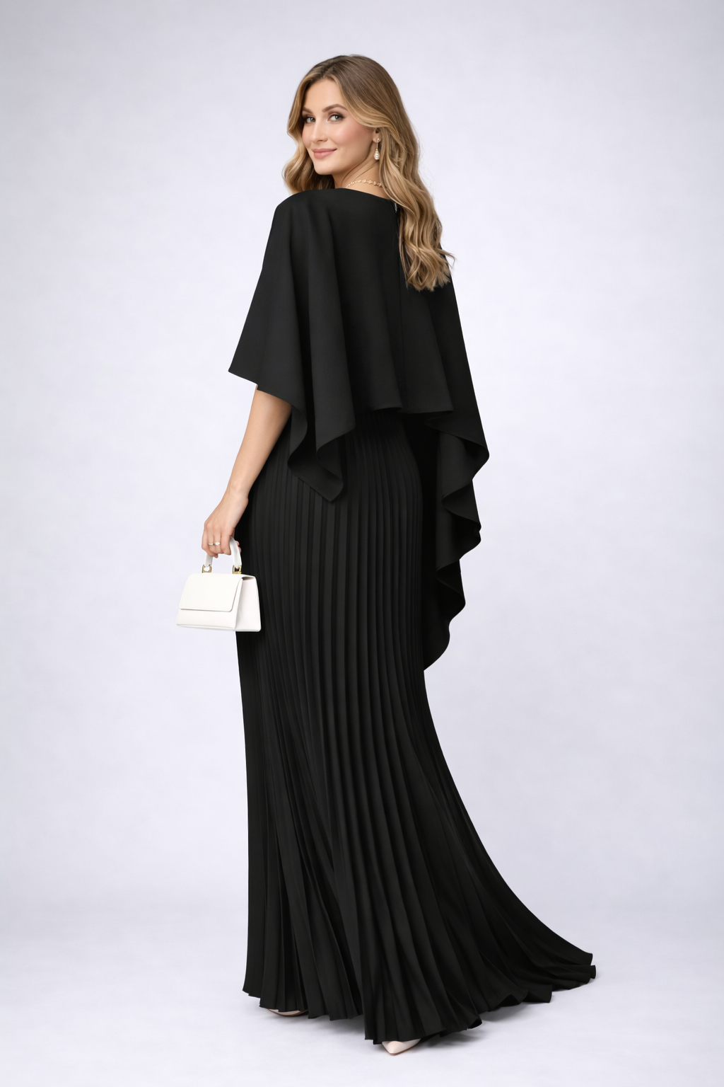 Klara | Damen Sommer Maxikleid mit Hochkragen und zartem Plissee für Hochzeitsgäste